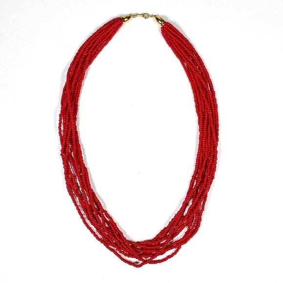 Vtg Trifari Statement Necklace Multi Strand Red Seed Beaded Intricate Layered - Picture 7 of 7